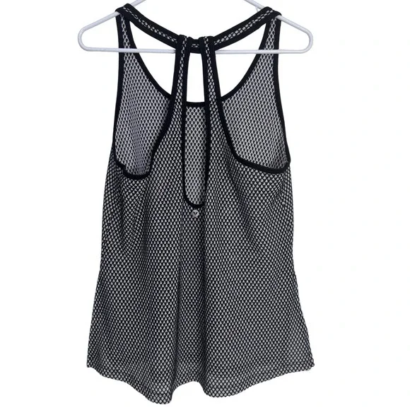 Mesh Black White Racerback Tank Top Keyhole Back Sleeveless Athleisure Edgy Gym - Picture 3 of 5